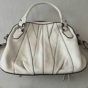 OrYANY White with Black Pebble Leather Bag Silvertone Hardware & Crossbody Strap